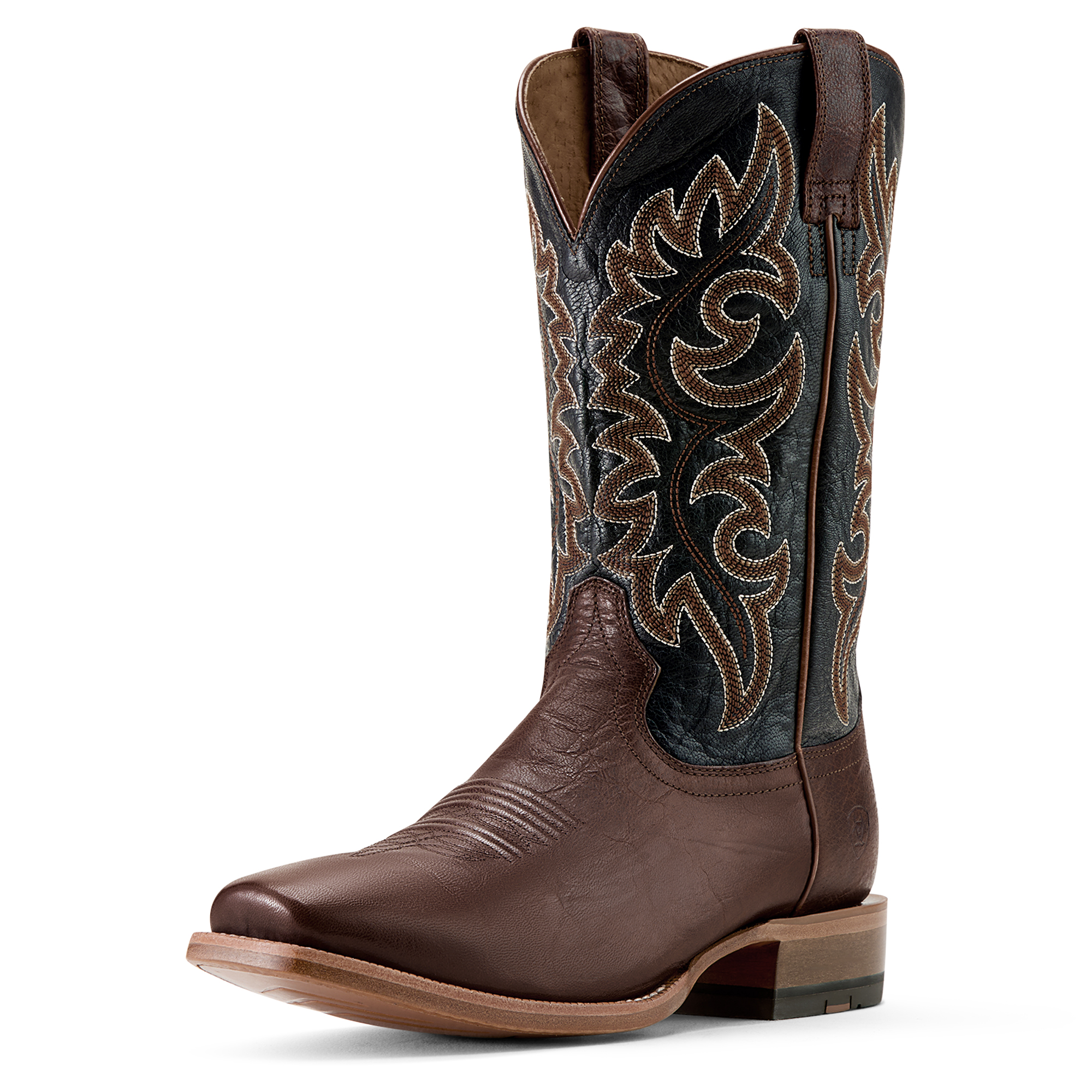 Brown leather Highbluff square toe cowboy boots.