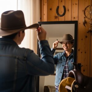 trying on hat